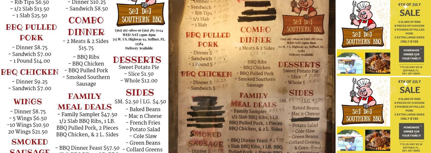 S&J D&J Southern BBQ Menu