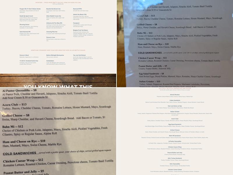 ACORN Brewing Menu