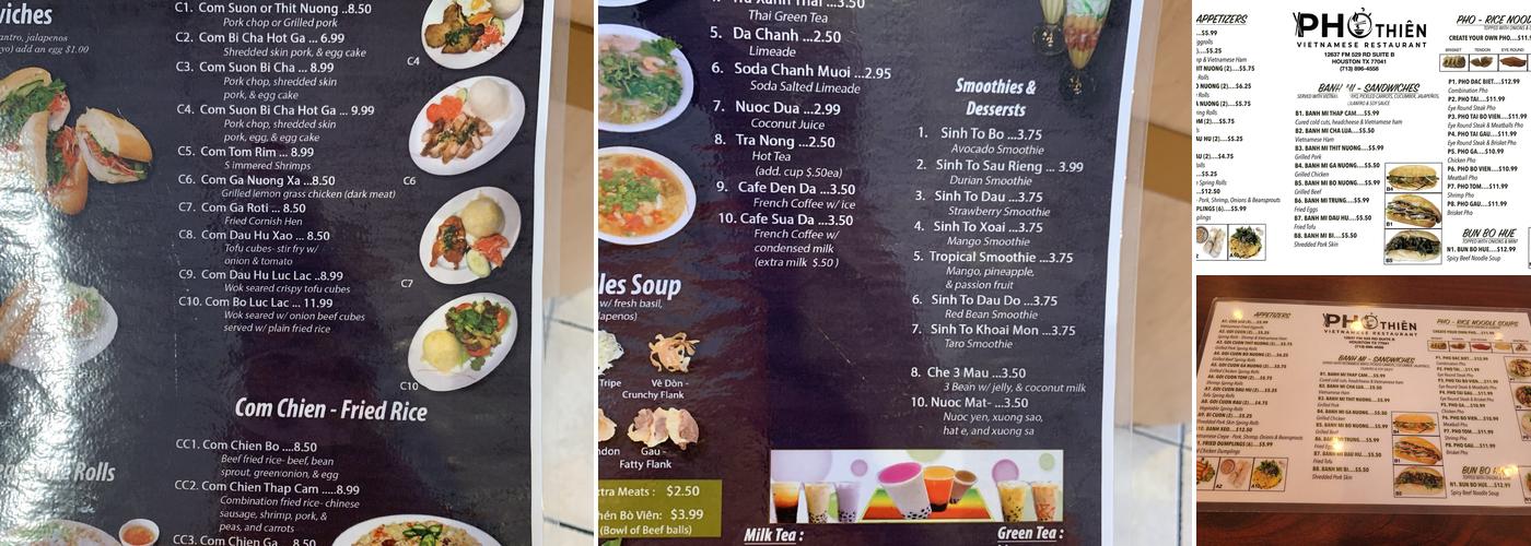 Pho Thien Menu