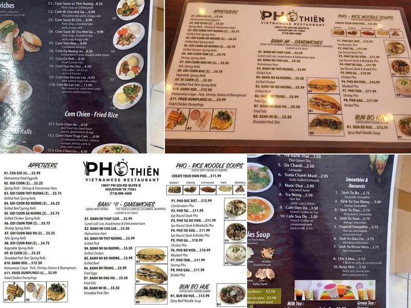 Pho Thien Menu