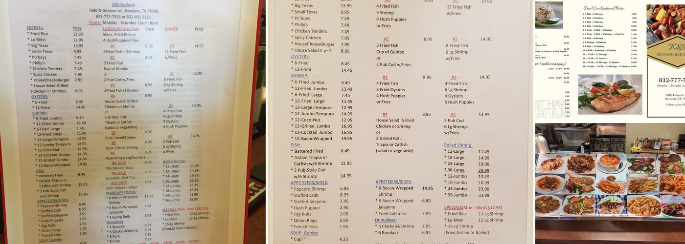 K&S Seafood Menu