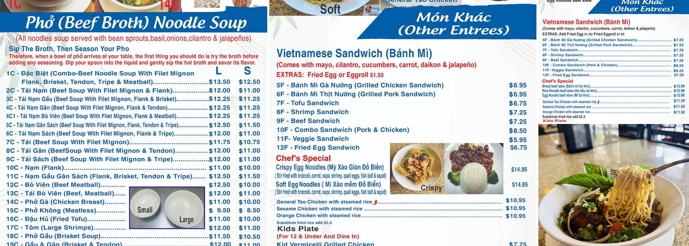 Pho Ly Menu