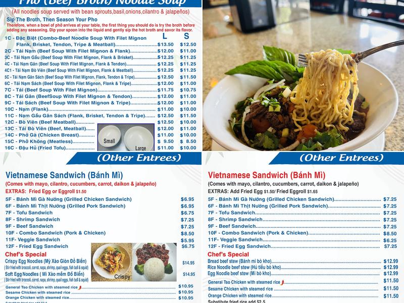 Pho Ly Menu