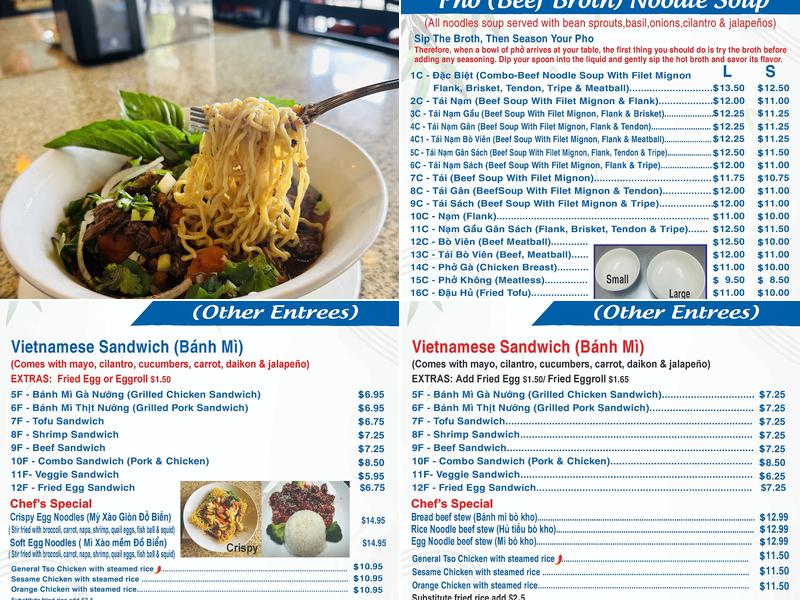 Pho Ly Menu