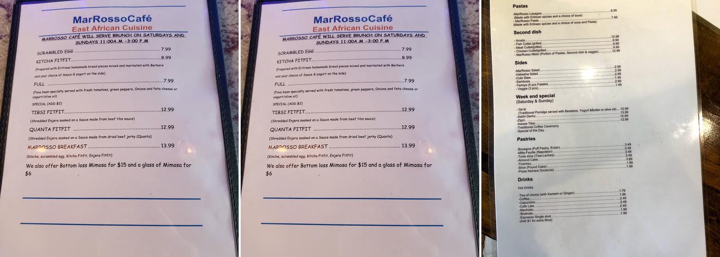 MarRosso Cafe Menu