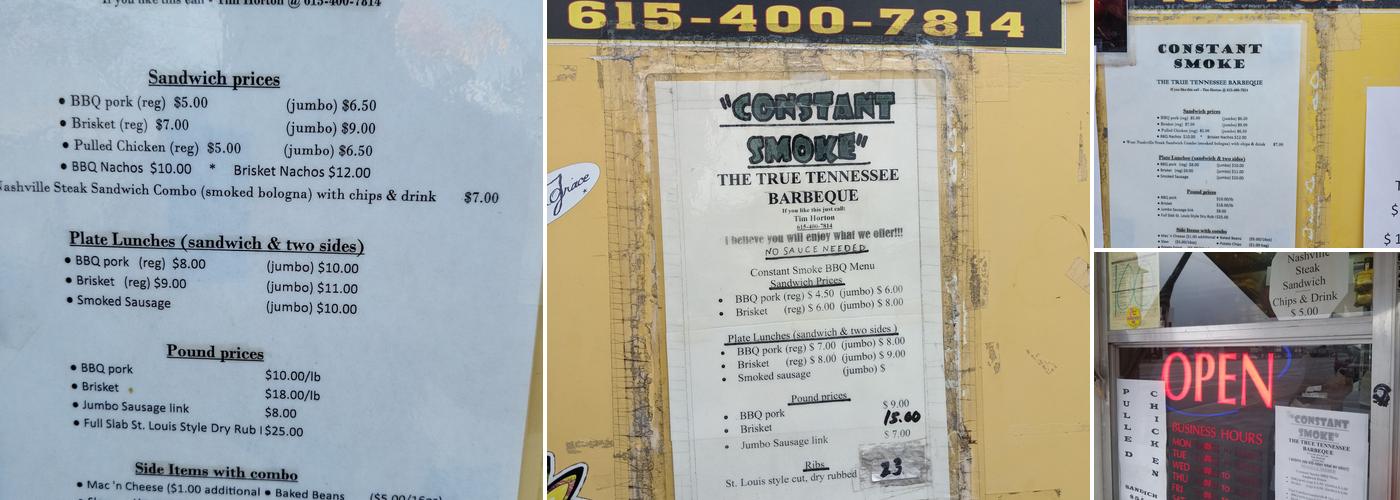 Constant Smoke BBQ Menu