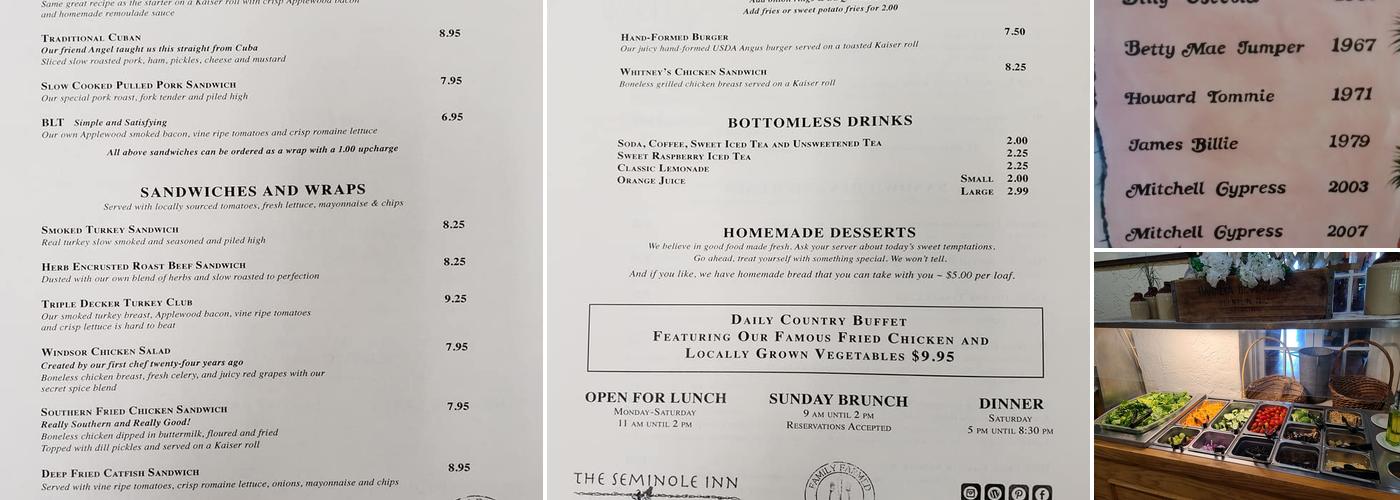 Seminole Inn Menu