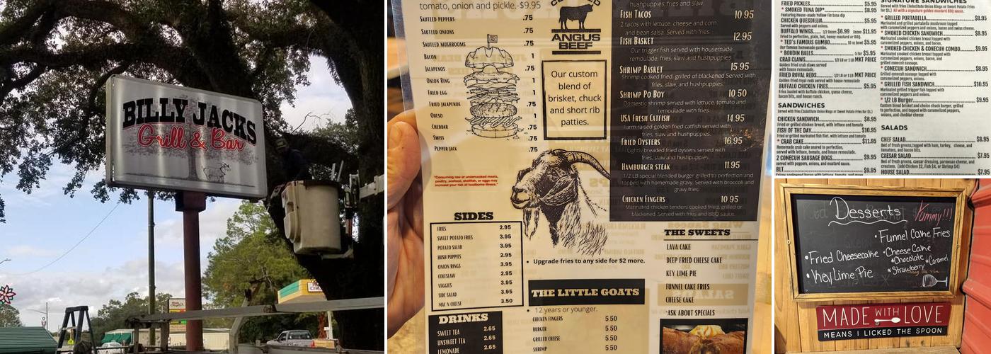 Billy Jacks Grill & Bar Menu