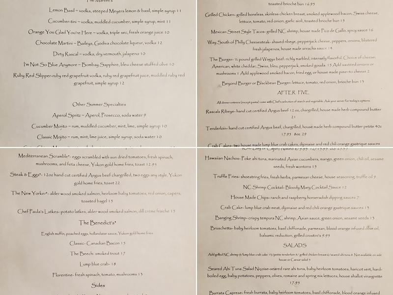 Rascals Bar and Grille Menu