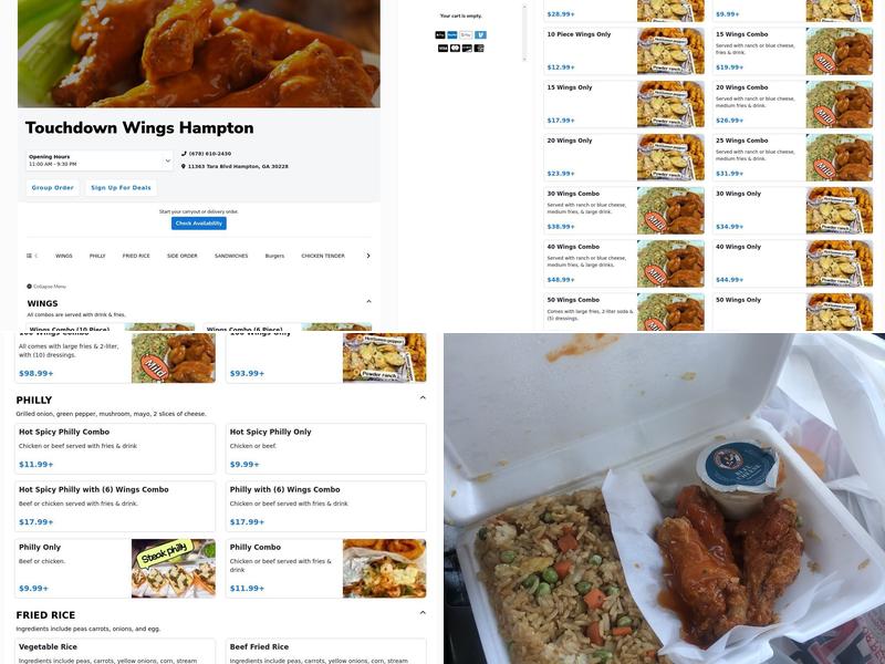 Touchdown wings Menu