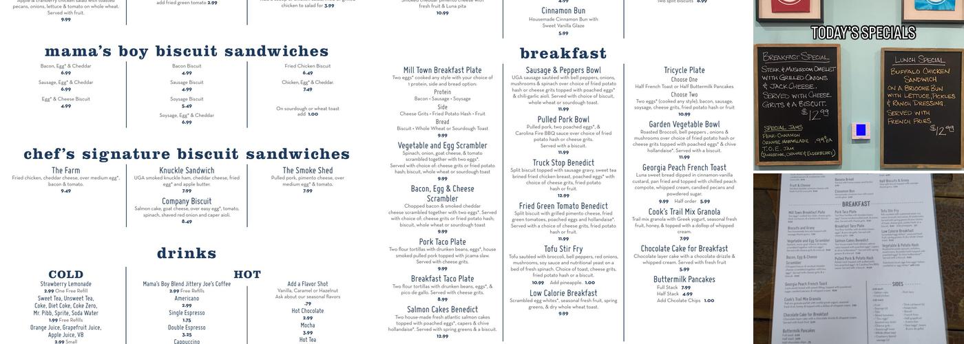 Mama's Boy at The Falls of Oconee Menu