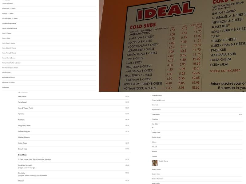 Ideal Sub Shop Menu