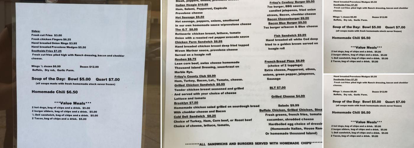 Fritzy's Bistro Menu