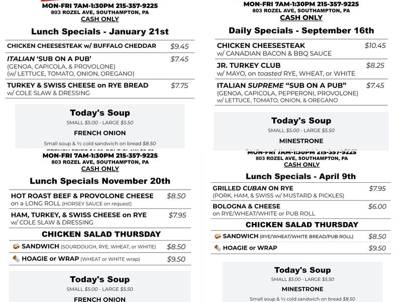 Bobby O's Menu