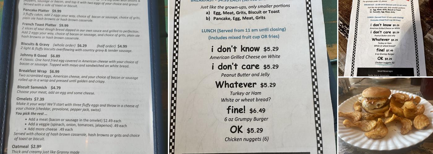 Grumpy's Diner on Main, LLC Menu