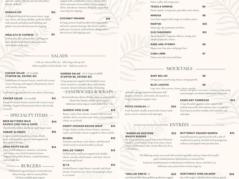 The Garden View Restaurant Menu