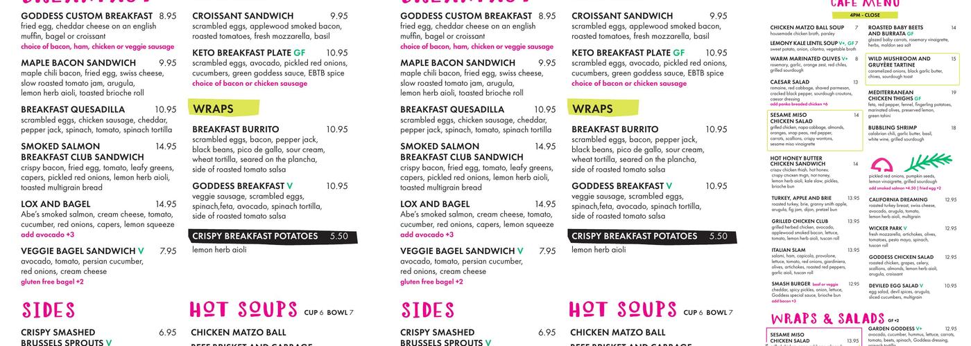 The Goddess and Grocer Menu