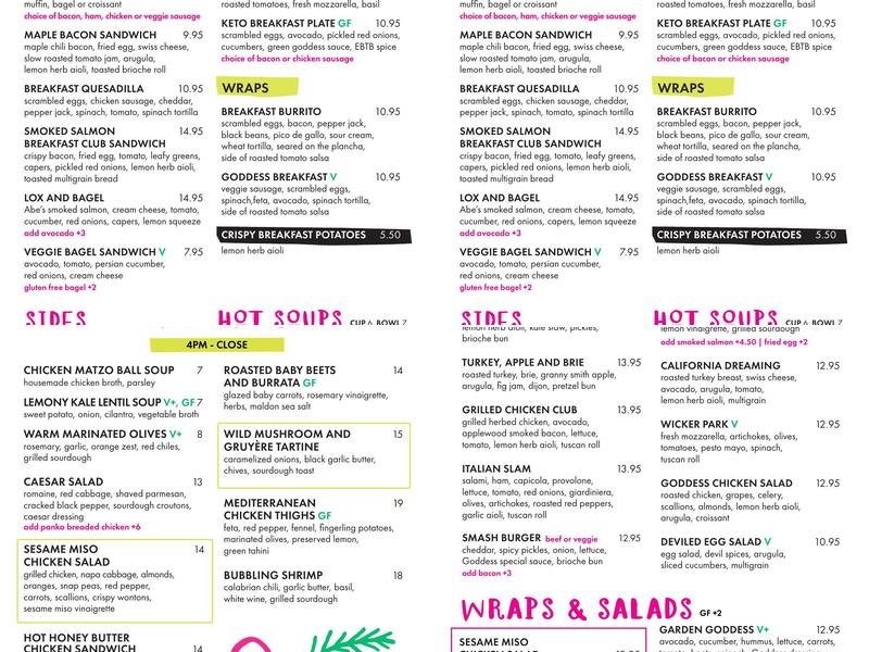 The Goddess and Grocer Menu