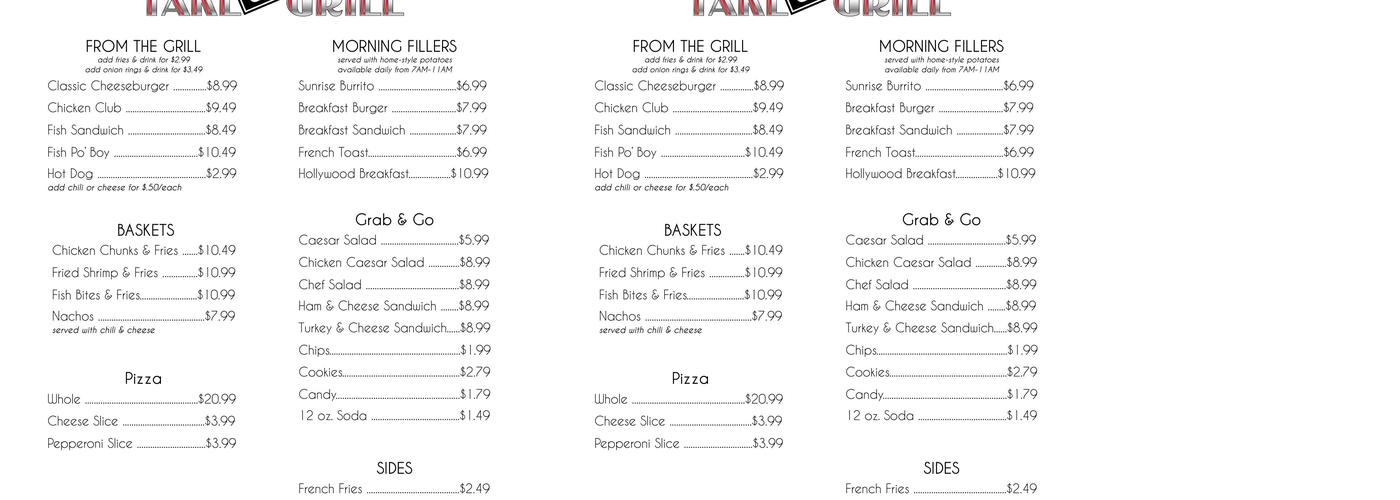 Take 2 Grill Menu