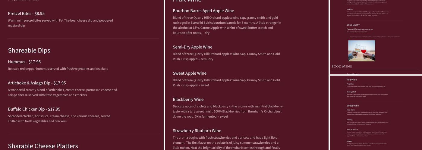 Quarry Hill Winery Menu