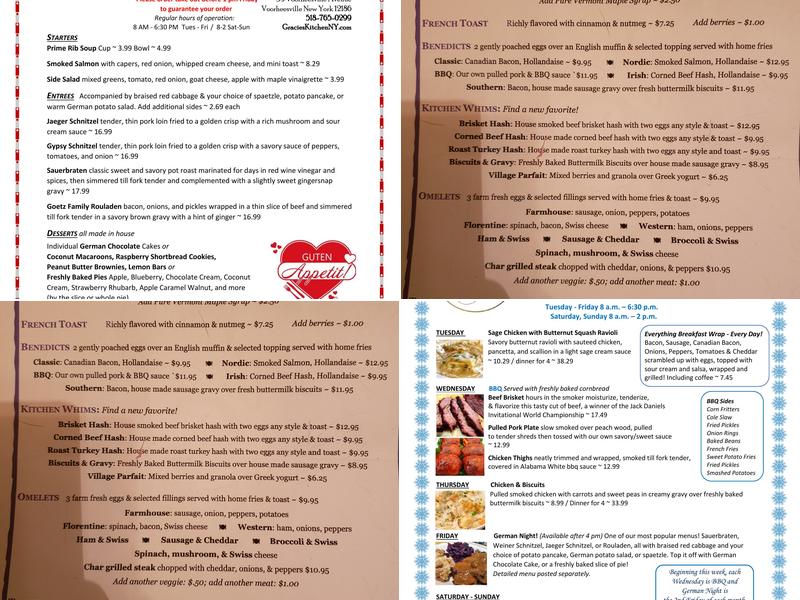 Gracie's Kitchen Menu