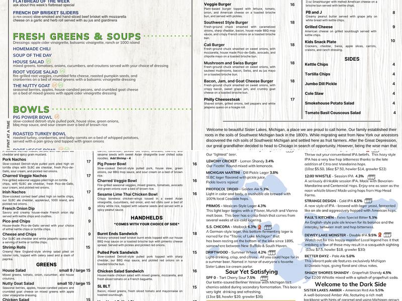 Sister Lakes Brewing Company Menu