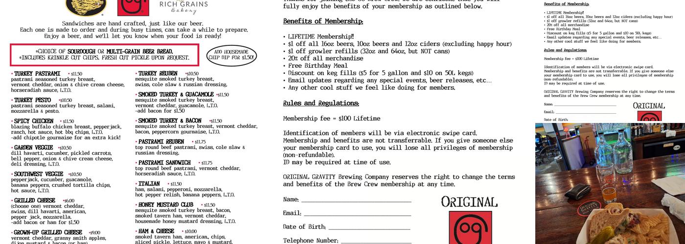 Original Gravity Brewing Co Menu