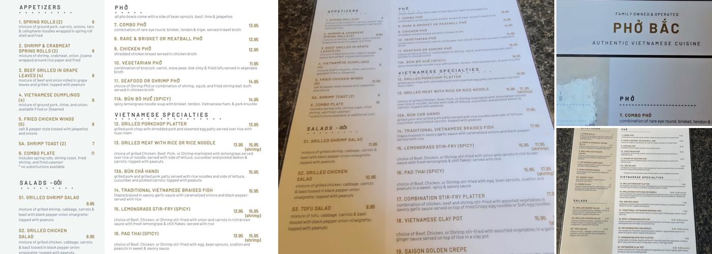 Pho Bac Menu