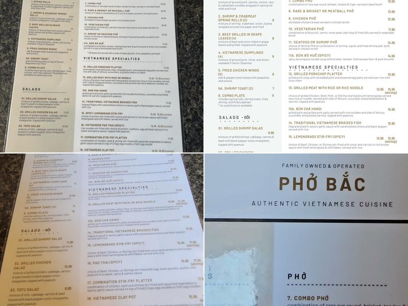 Pho Bac Menu