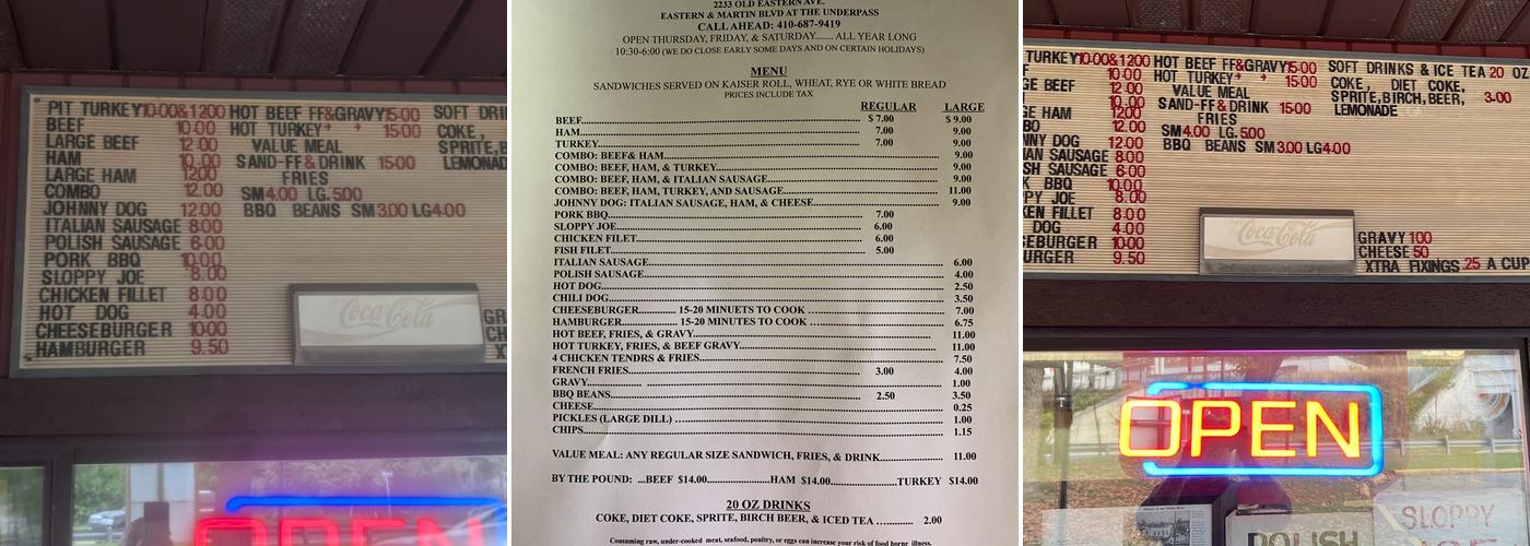 Baker's Pit Beef Menu