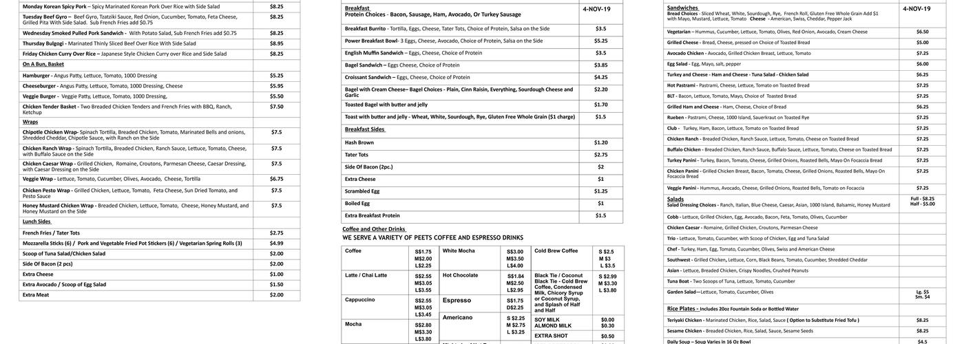 2020 Cafe Menu