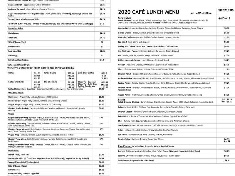 2020 Cafe Menu