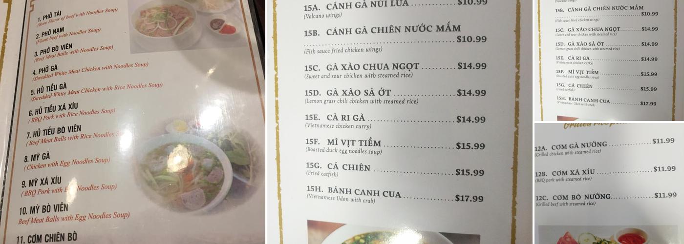 Jenny pho Menu