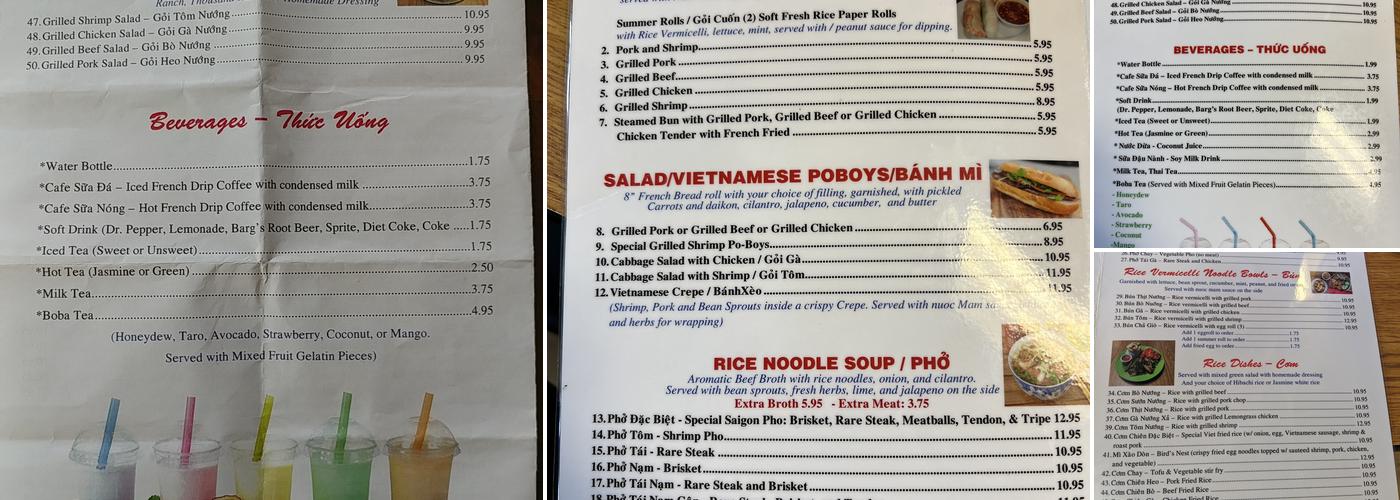Phở Saigon Menu