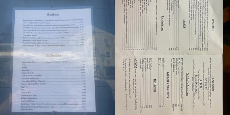 Old Salt's Pantry Menu