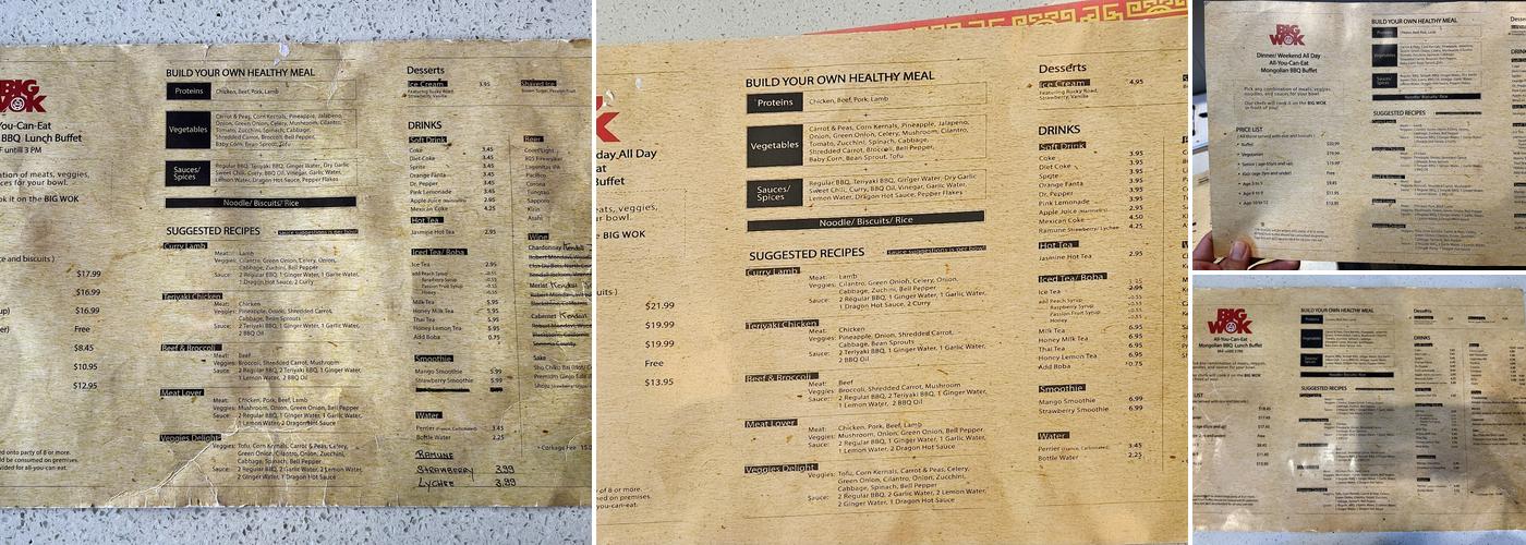 BIG WOK mongolian bar-b-q Menu