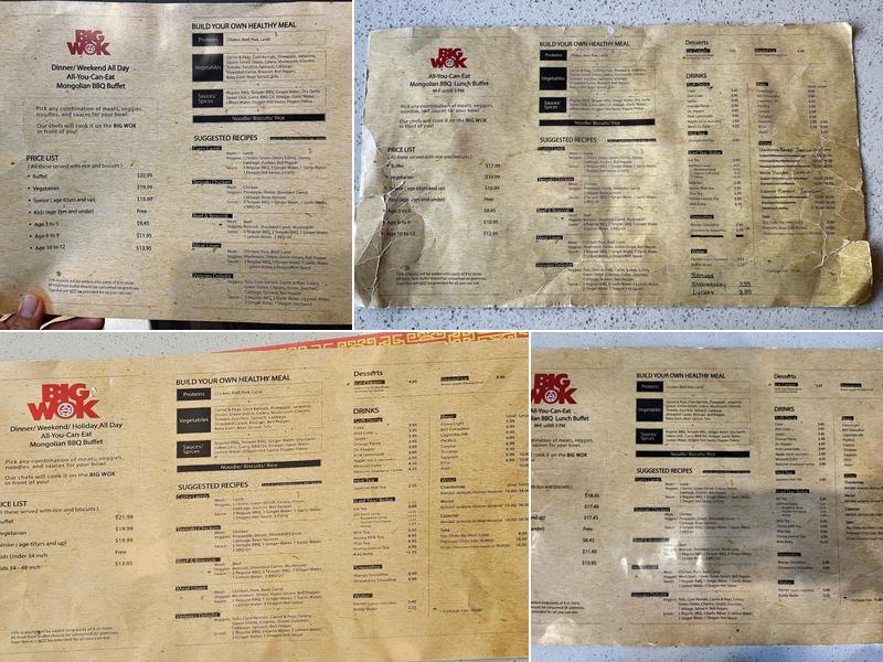 BIG WOK mongolian bar-b-q Menu