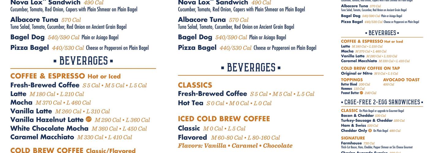 Noah's NY Bagels Menu