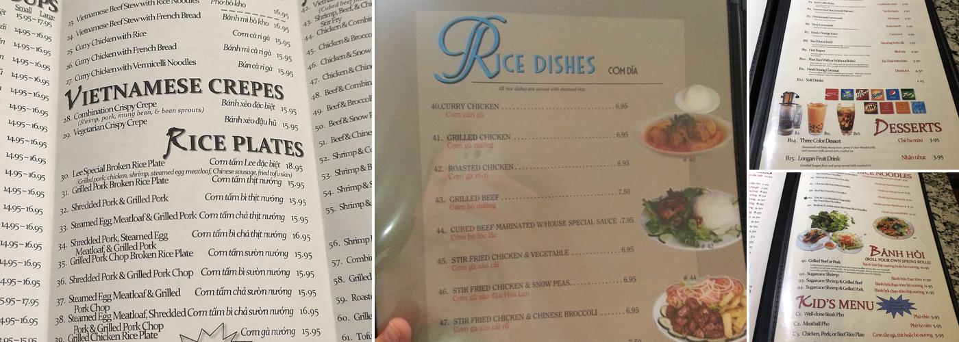 Pho Lee Menu