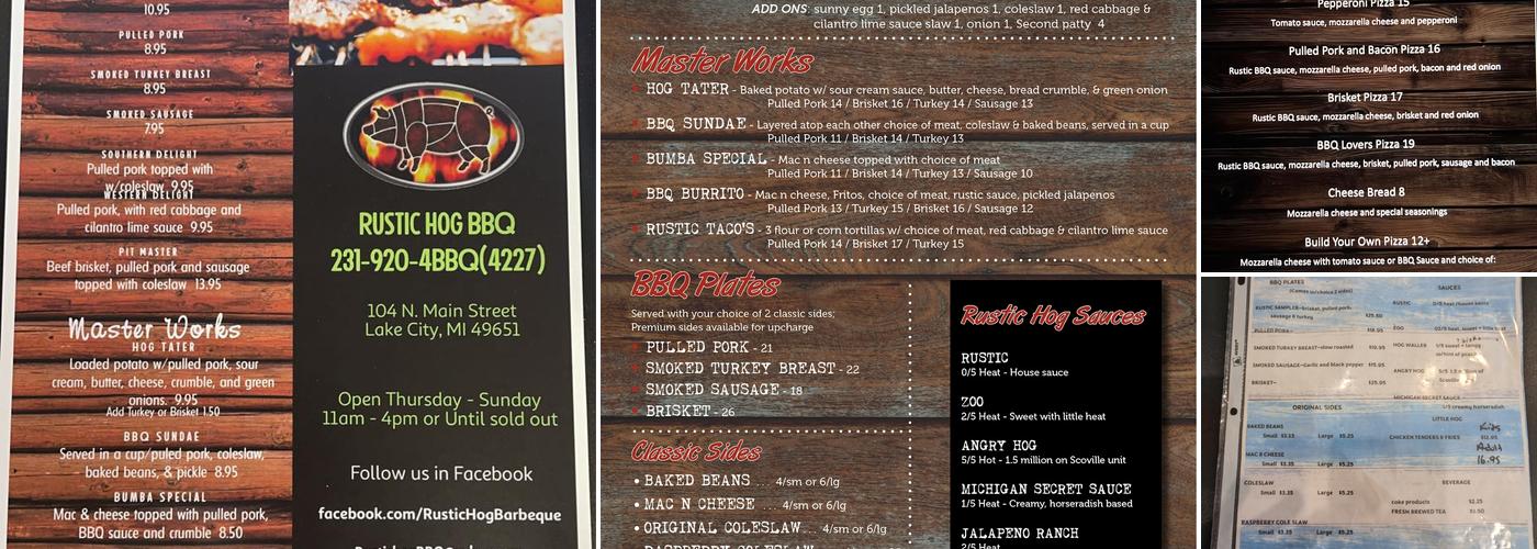 Rustic Hog Barbecue Bar & Grill Menu