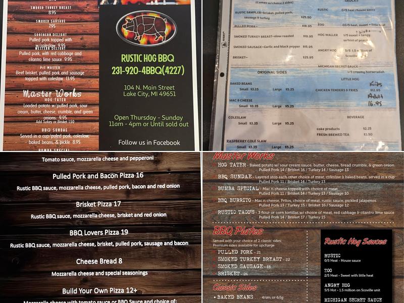 Rustic Hog Barbecue Bar & Grill Menu