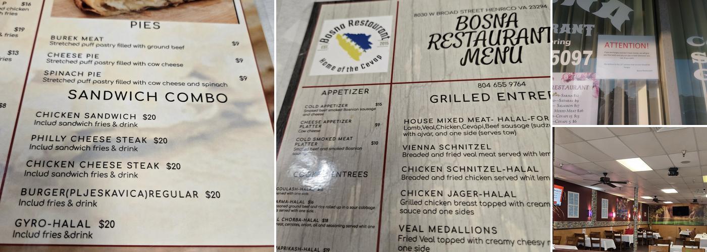 Bosna Restaurant Menu