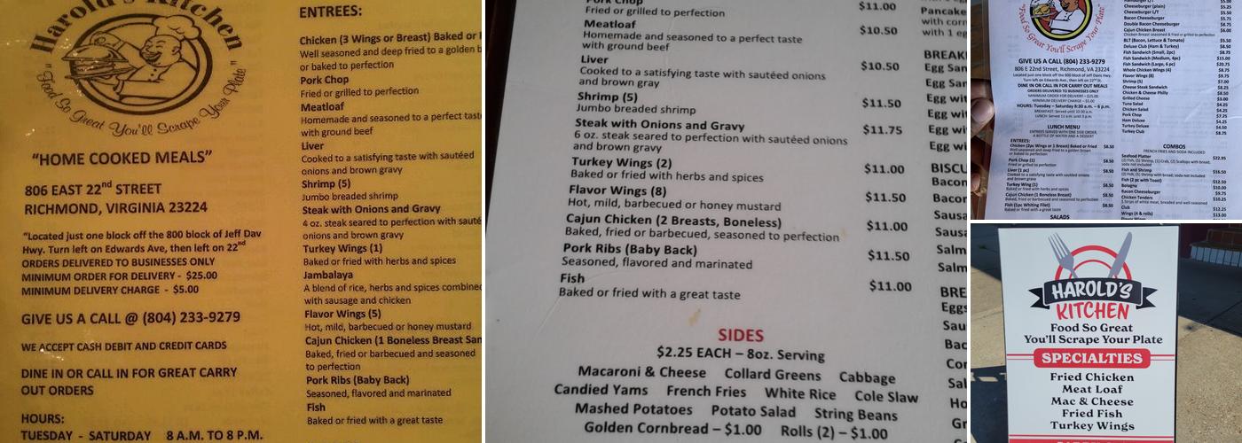 Harold's Kitchen Menu