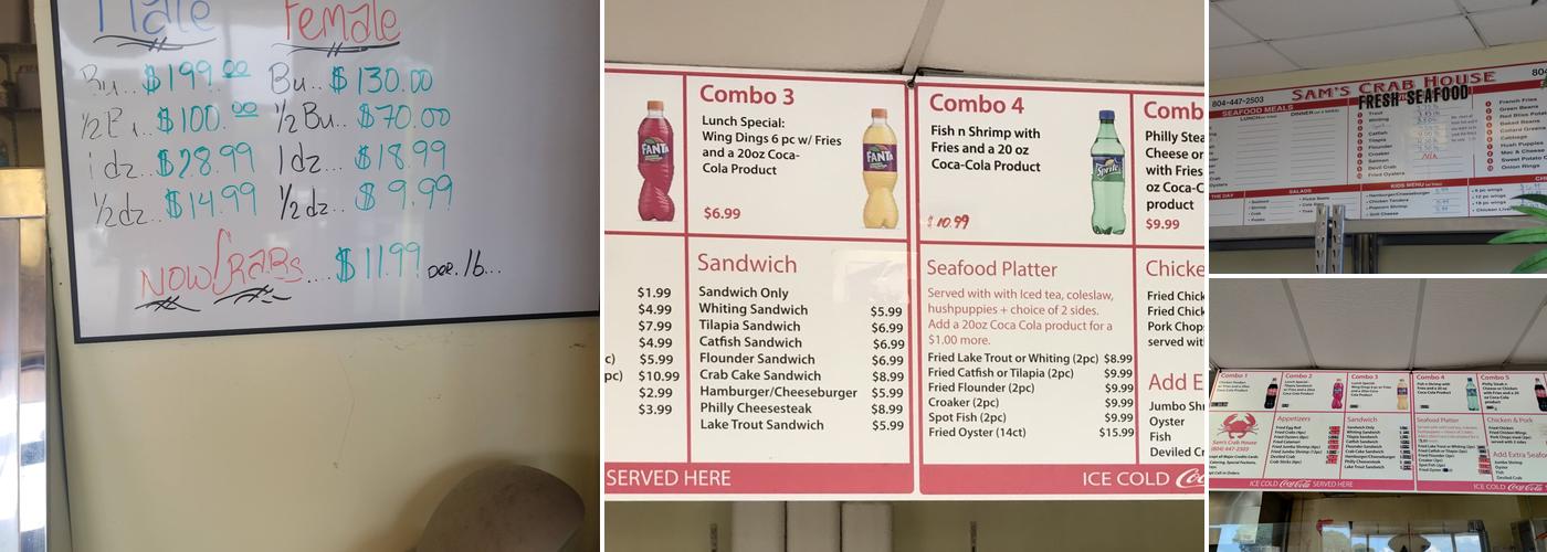 Sam's Crab House Menu