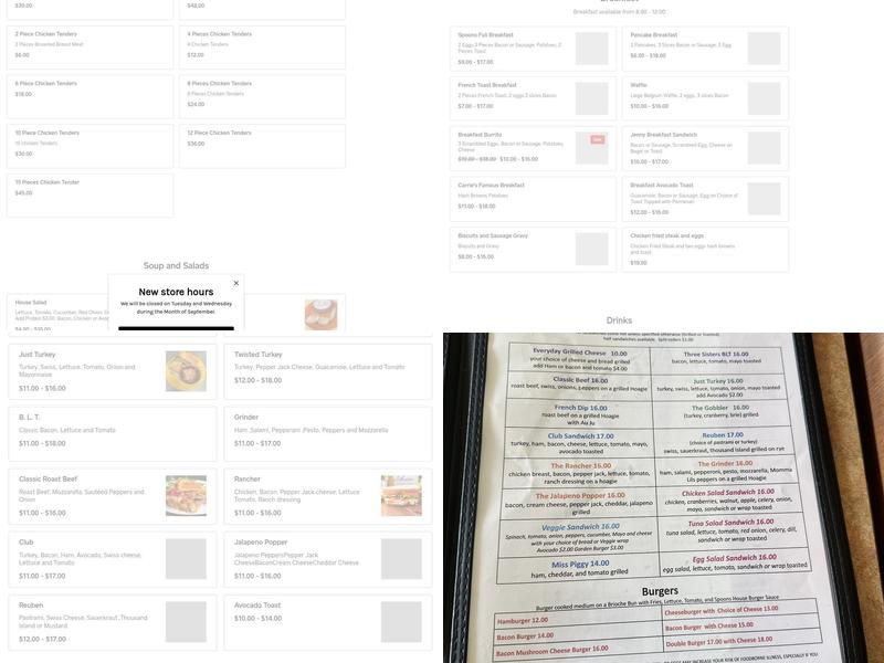 Spoons Restaurant Menu