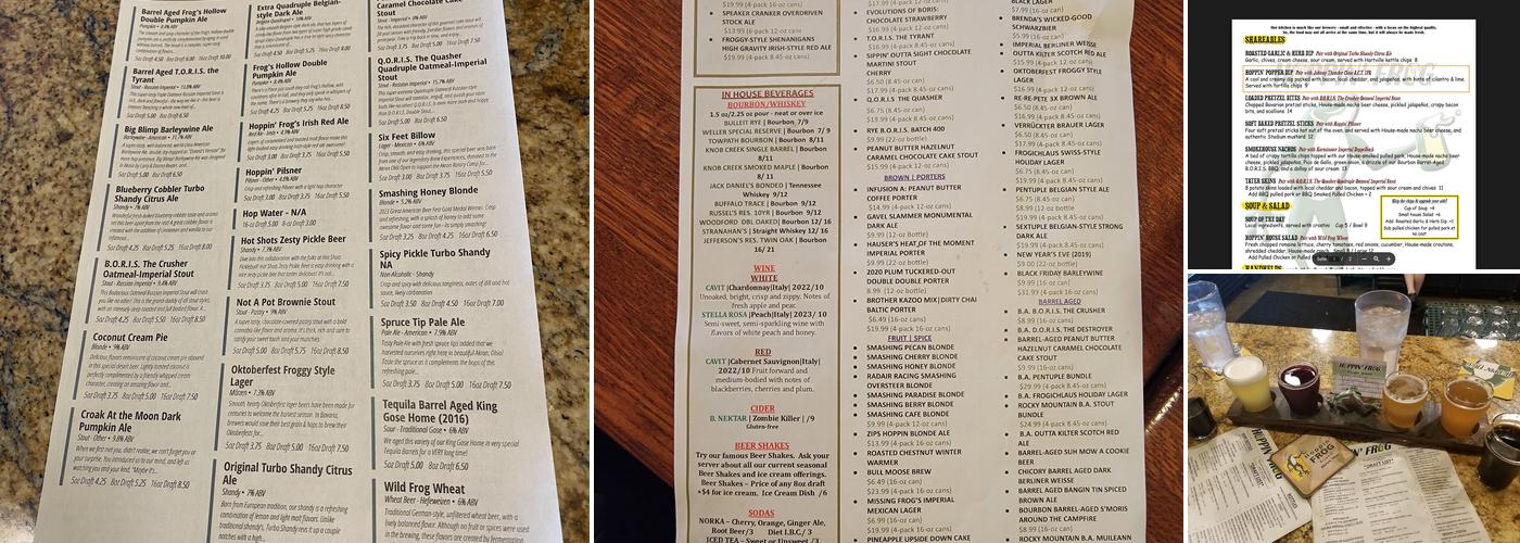 The Tasting Room at Hoppin' Frog Menu