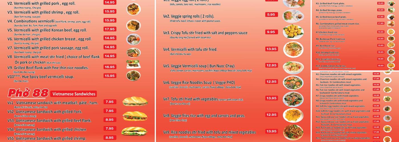 Phở 88 Menu