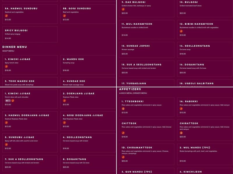 Shin Sa Dong | Korean Restaurant Menu
