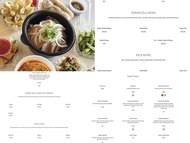 Phở Haus Menu