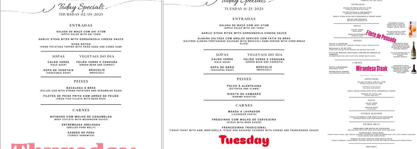 Primavera Pub Menu